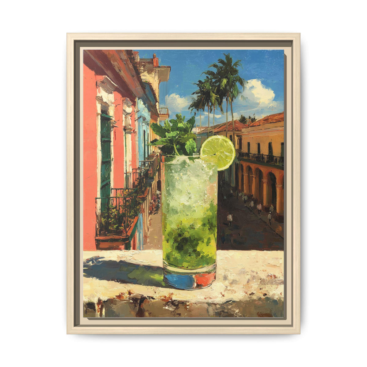 Mojito wall art framed canvas print in a natural wood frame