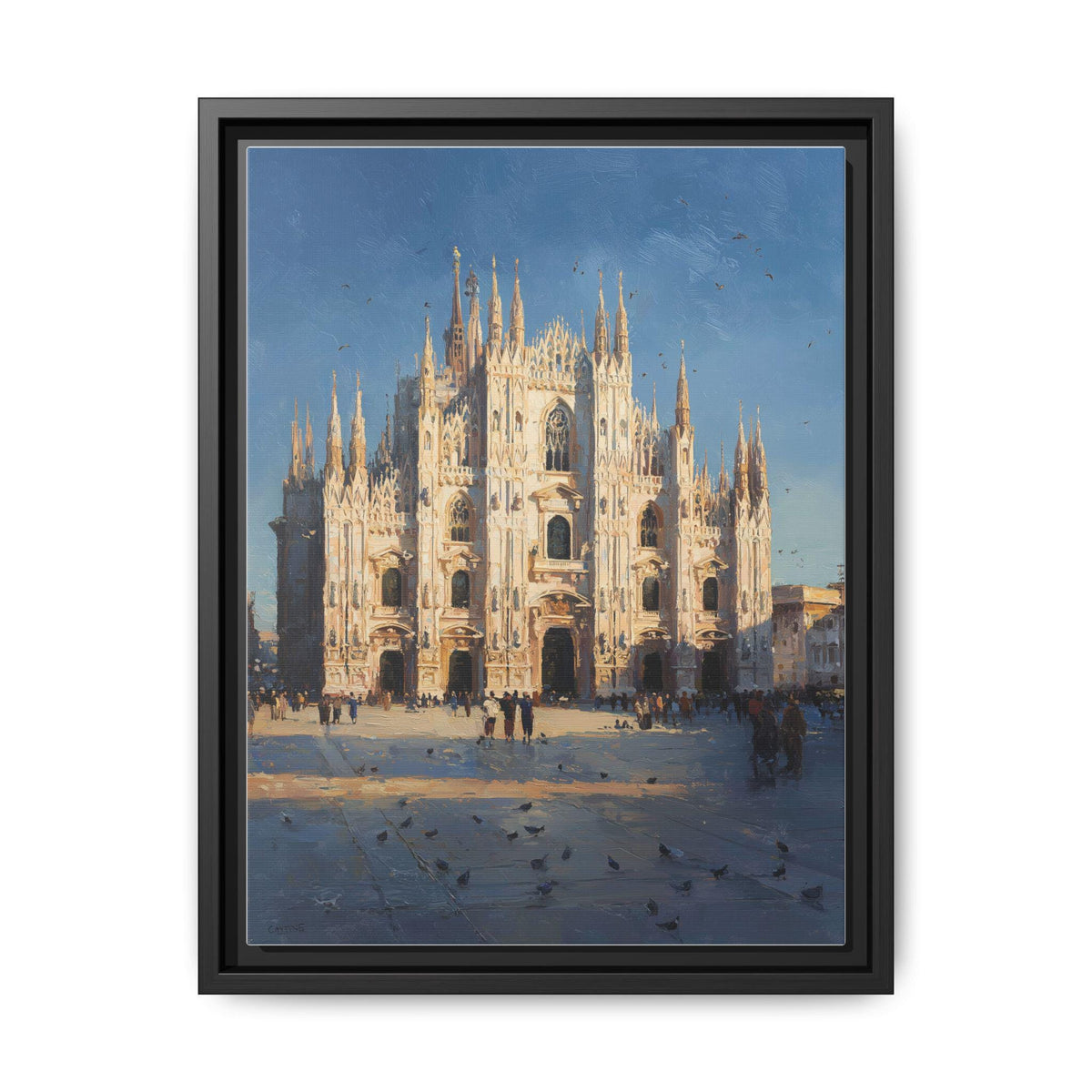Duomo wall art framed canvas print in a black wood frame