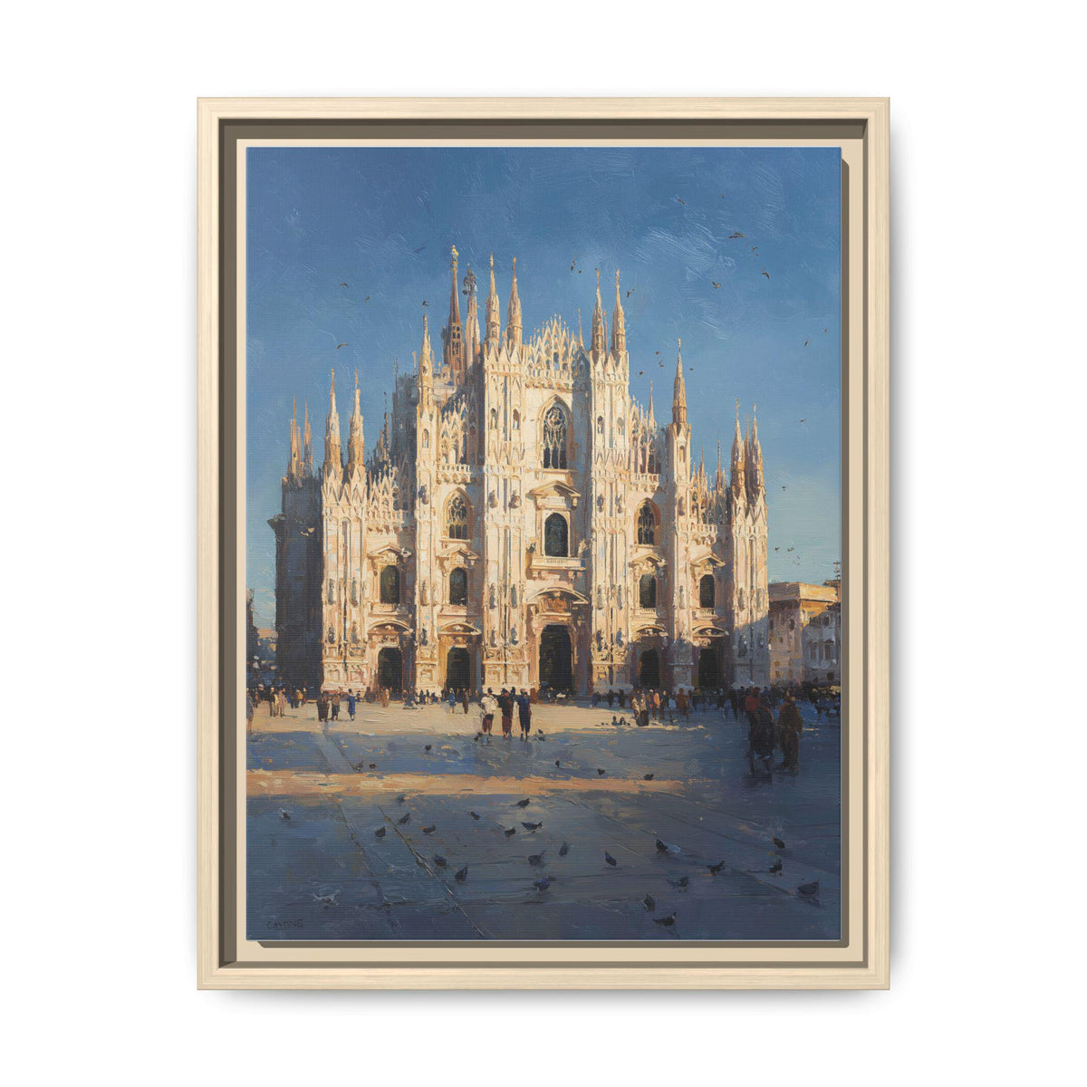 Duomo wall art framed canvas print in a natural wood frame