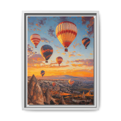 Cappadocia wall art framed canvas print in a white wood frame