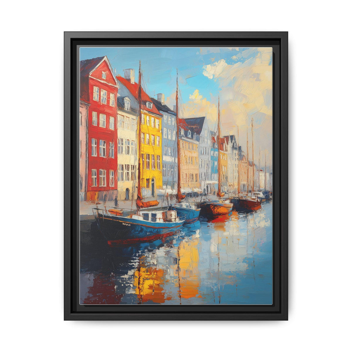 Copenhagen wall art framed canvas print in a black wood frame