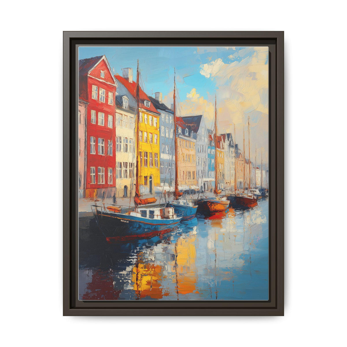 Copenhagen wall art framed canvas print in an espresso wood frame