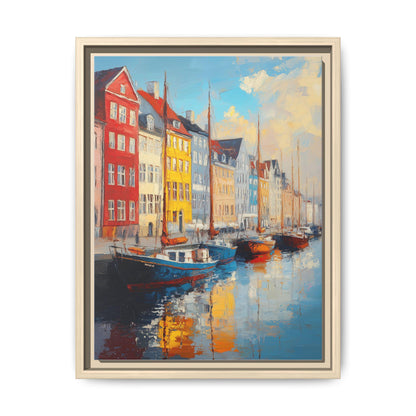 Copenhagen wall art framed canvas print in a natural wood frame