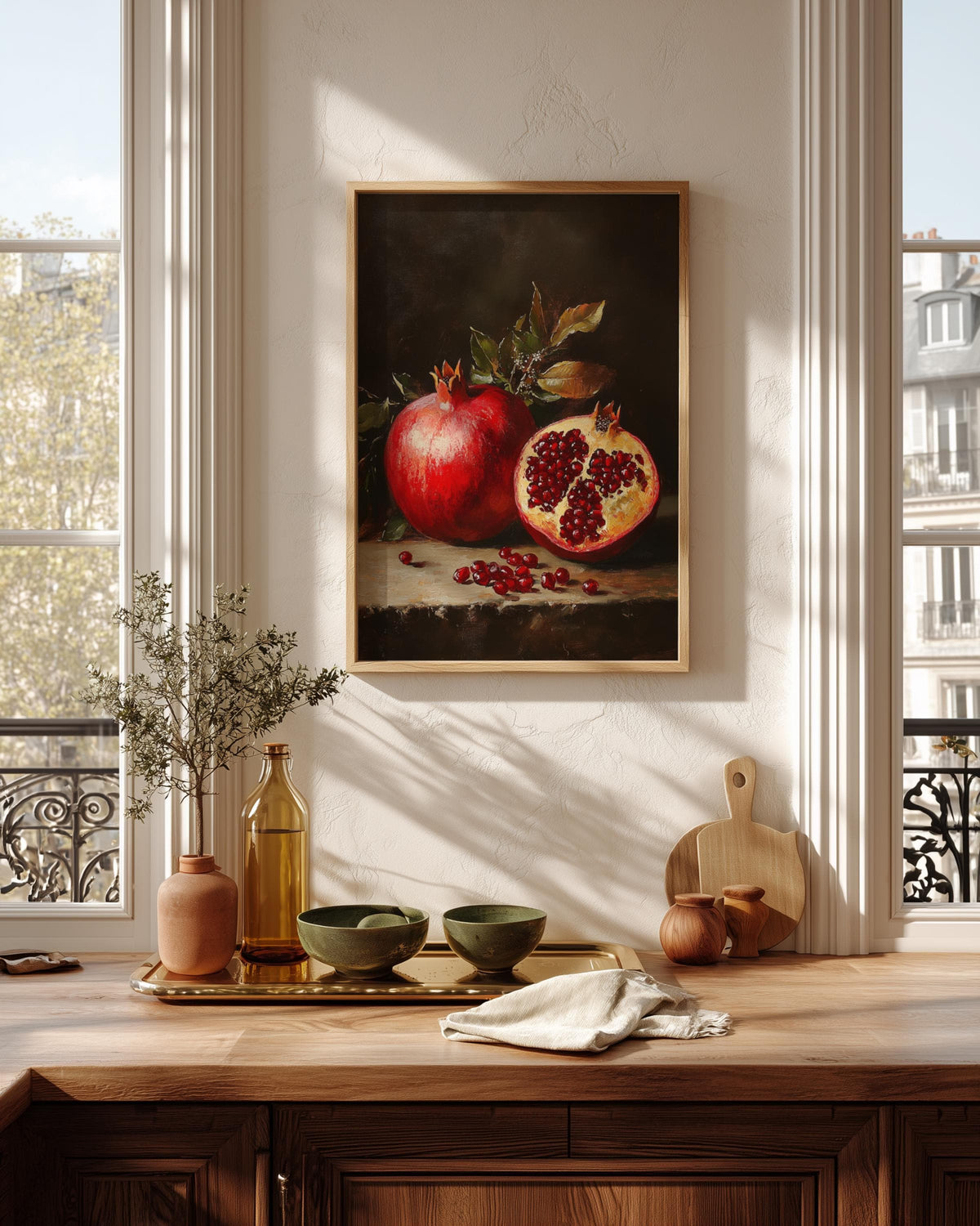 Italian kitchen framed canvas hand-framed in solid wood, ready to hang