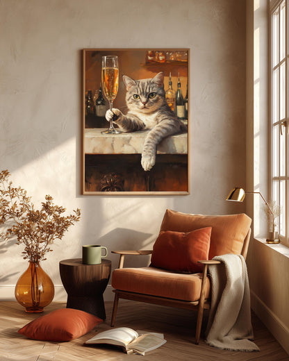 Silver tabby framed canvas art set in a solid wood frame, ready to hang