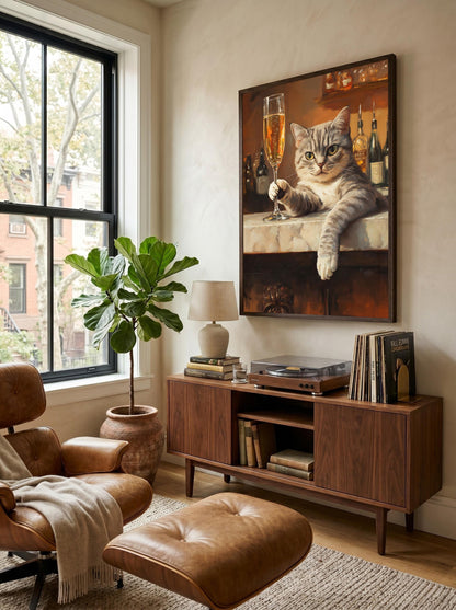 Champagne Cat Art Framed Canvas — view 14 of 19
