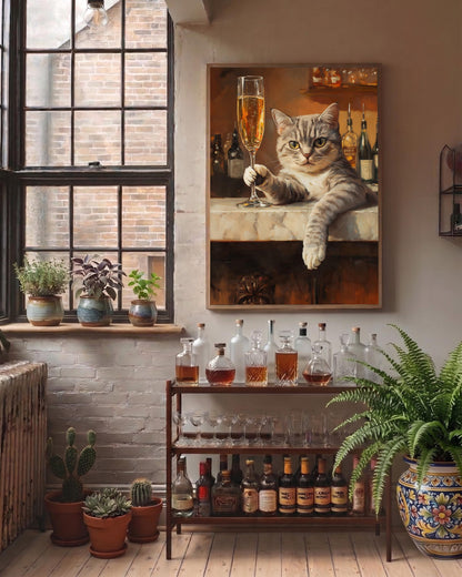 Champagne Cat Art Framed Canvas — view 7 of 19