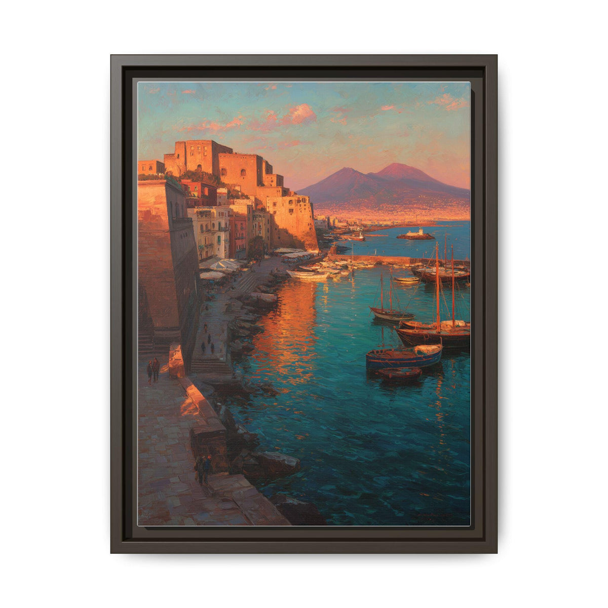 Naples wall art framed canvas print in an espresso wood frame