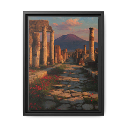 Pompeii wall art framed canvas print in a black wood frame