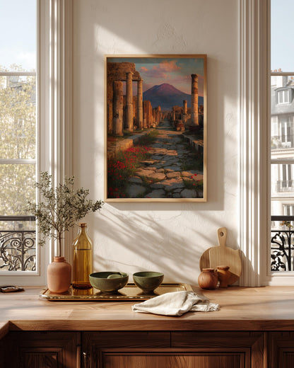 Ancient ruins framed canvas art in a solid wood frame, ready to hang