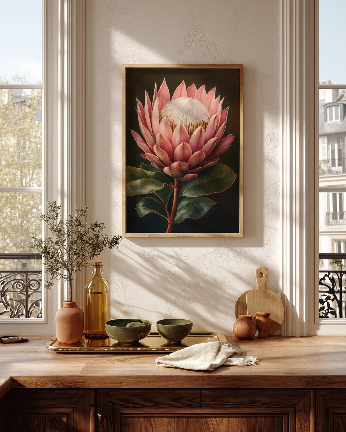 Botanical framed canvas hand-framed in solid wood, ready to hang