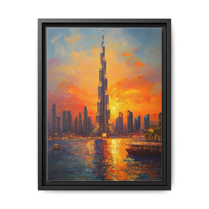 Dubai wall art framed canvas print in a black wood frame