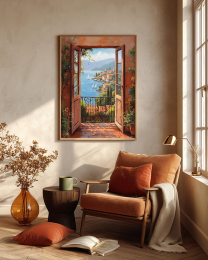 Mediterranean framed canvas art hand-framed in solid wood, ready to hang