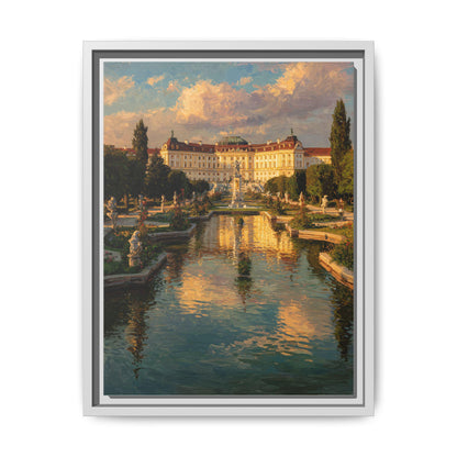 Vienna wall art framed canvas print in a white wood frame