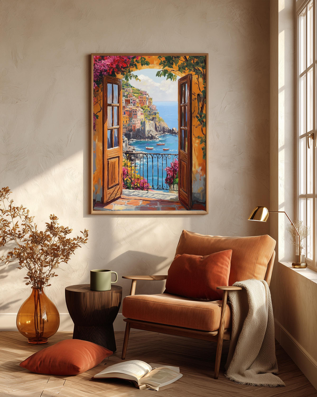Oil-painting style Cinque Terre view made to order on cotton canvas