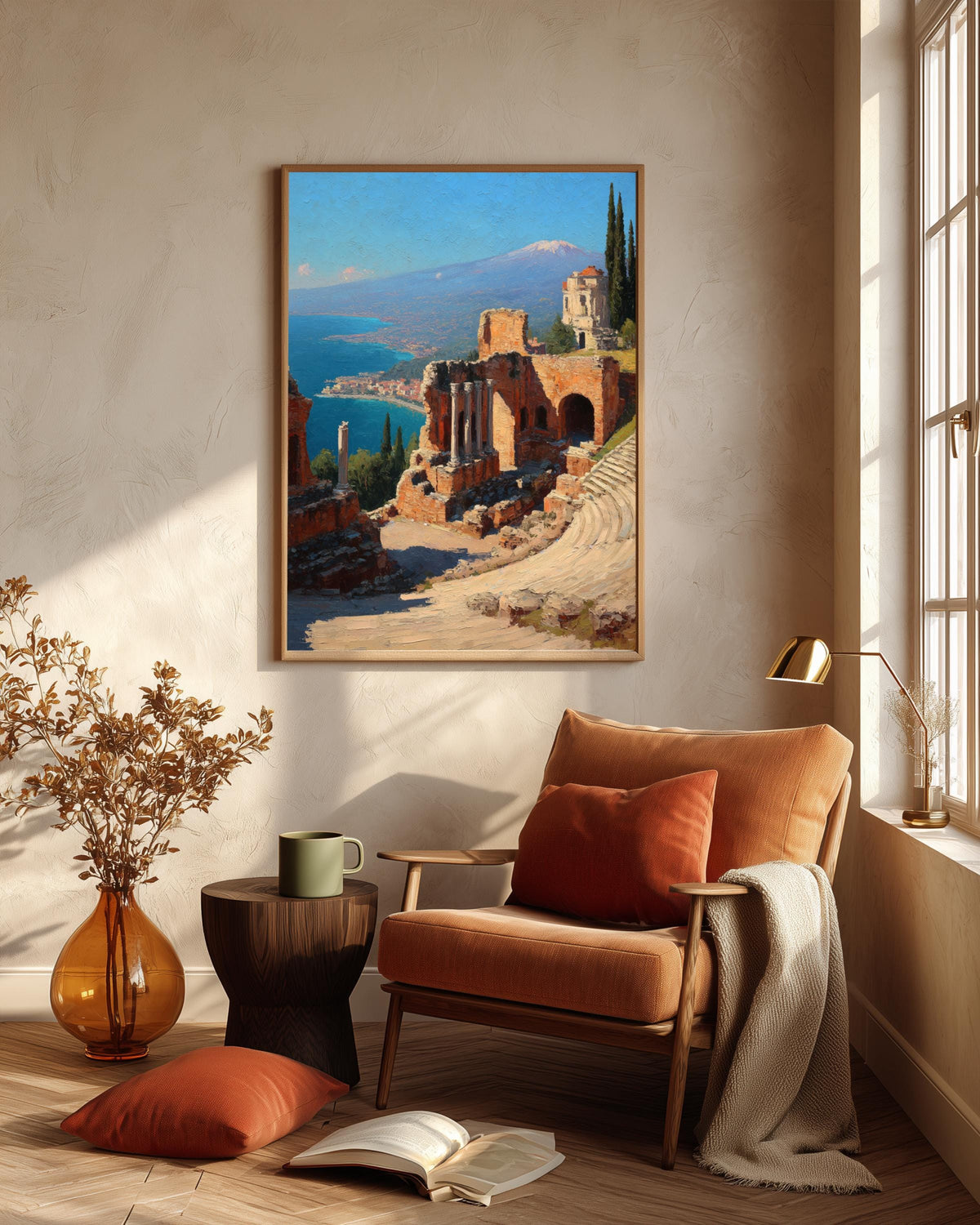 Oil-painting style Taormina art on cotton canvas, made to order in seven sizes