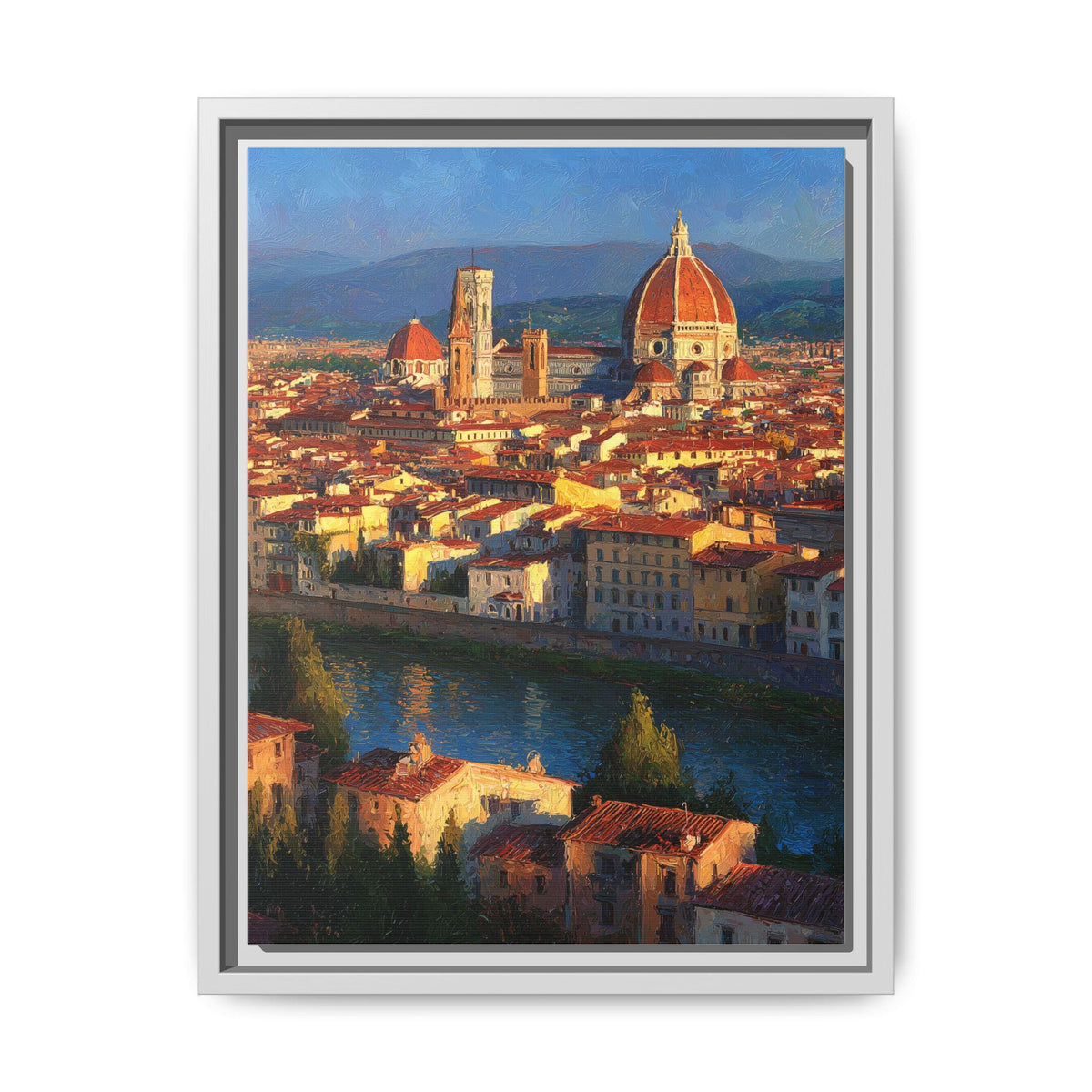 Florence wall art framed canvas print in a white wood frame