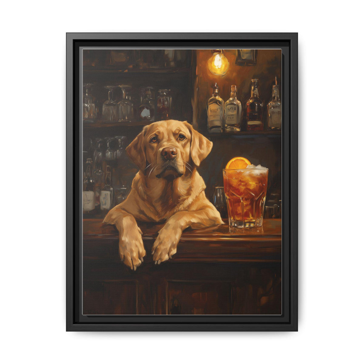 Labrador wall art framed canvas print in a black wood frame
