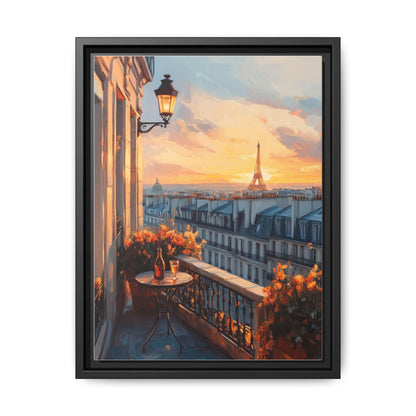 Paris Rooftop wall art framed canvas print in a black wood frame