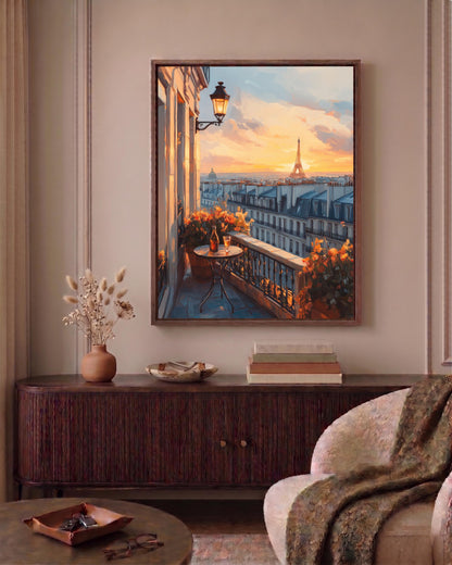 Oil-painting style French cityscape on cotton canvas, made to order