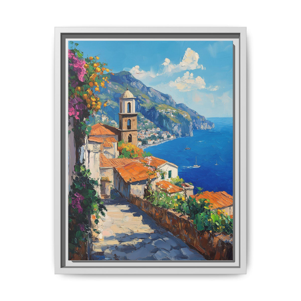 Ravello wall art framed canvas print in a white wood frame