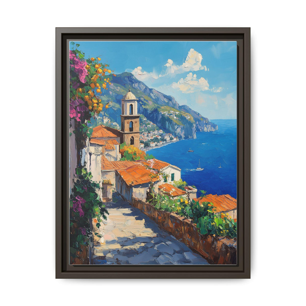 Ravello wall art framed canvas print in an espresso wood frame
