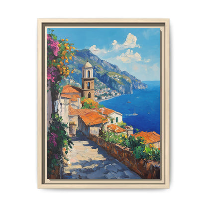 Ravello wall art framed canvas print in a natural wood frame