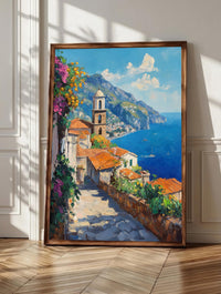 Ravello wall art: a cobbled Amalfi lane running toward the Duomo bell tower