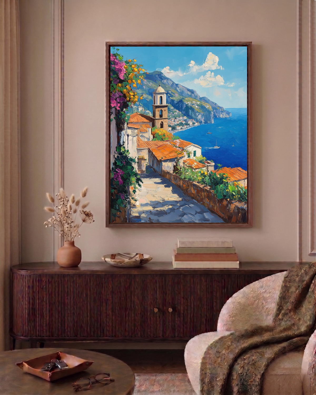 Amalfi Coast framed canvas art on cotton canvas, ready to hang