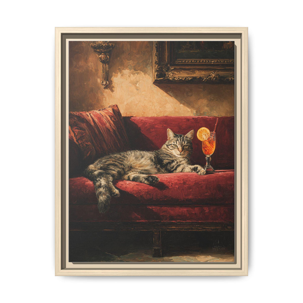 Spritz wall art framed canvas print in a natural wood frame