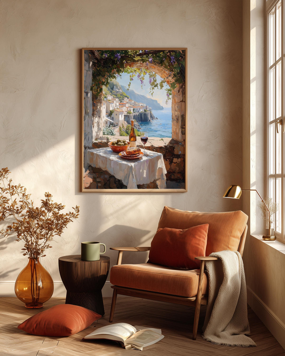 Oil-painting style archway and sea view, made to order on cotton canvas