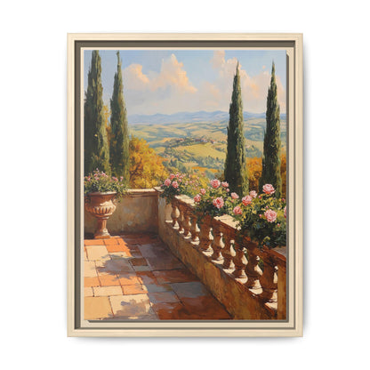 Tuscany wall art framed canvas print in a natural wood frame