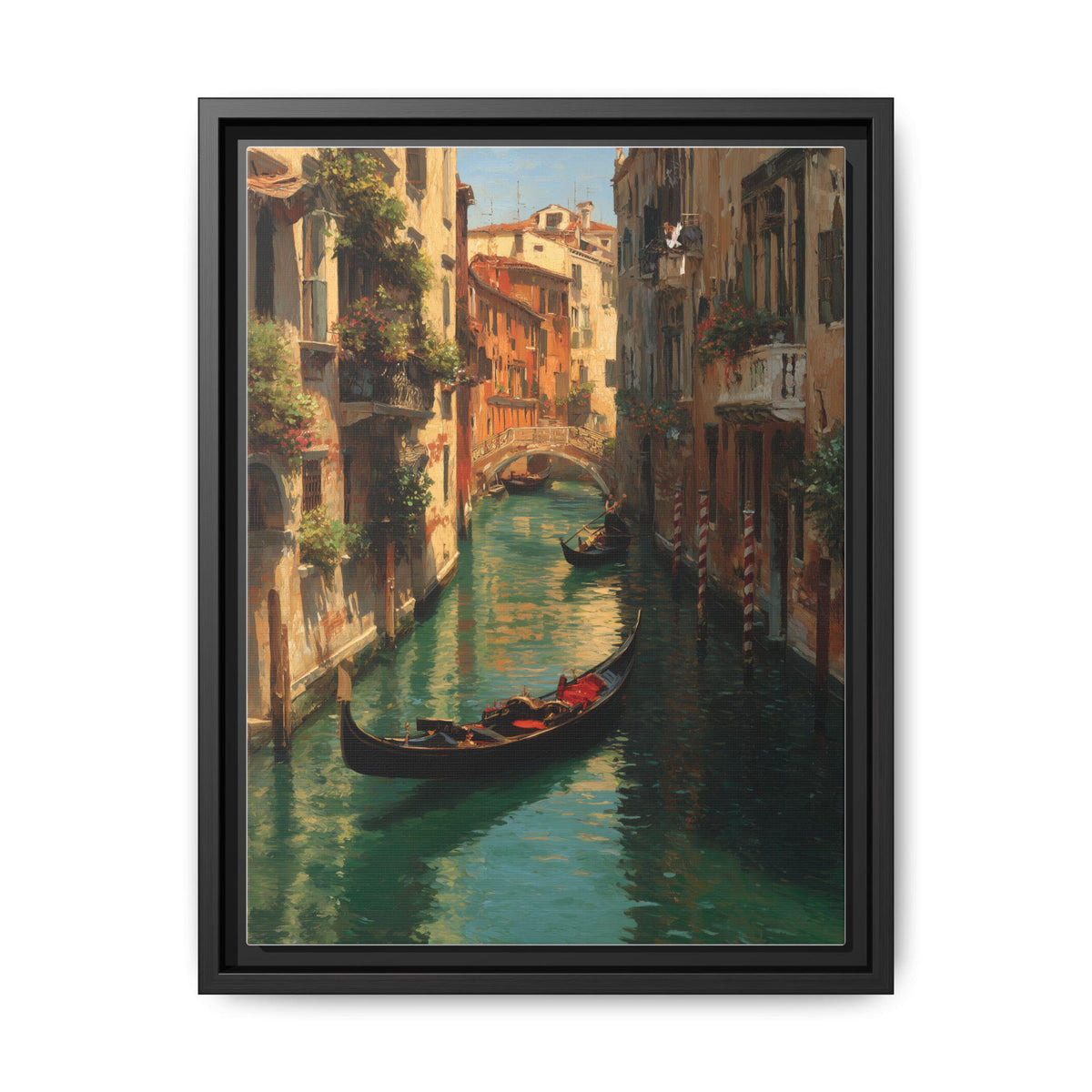 Venice wall art framed canvas print in a black wood frame