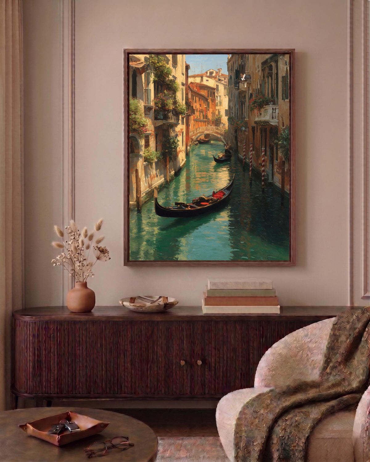 Gondola framed canvas in a handmade solid wood frame, ready to hang