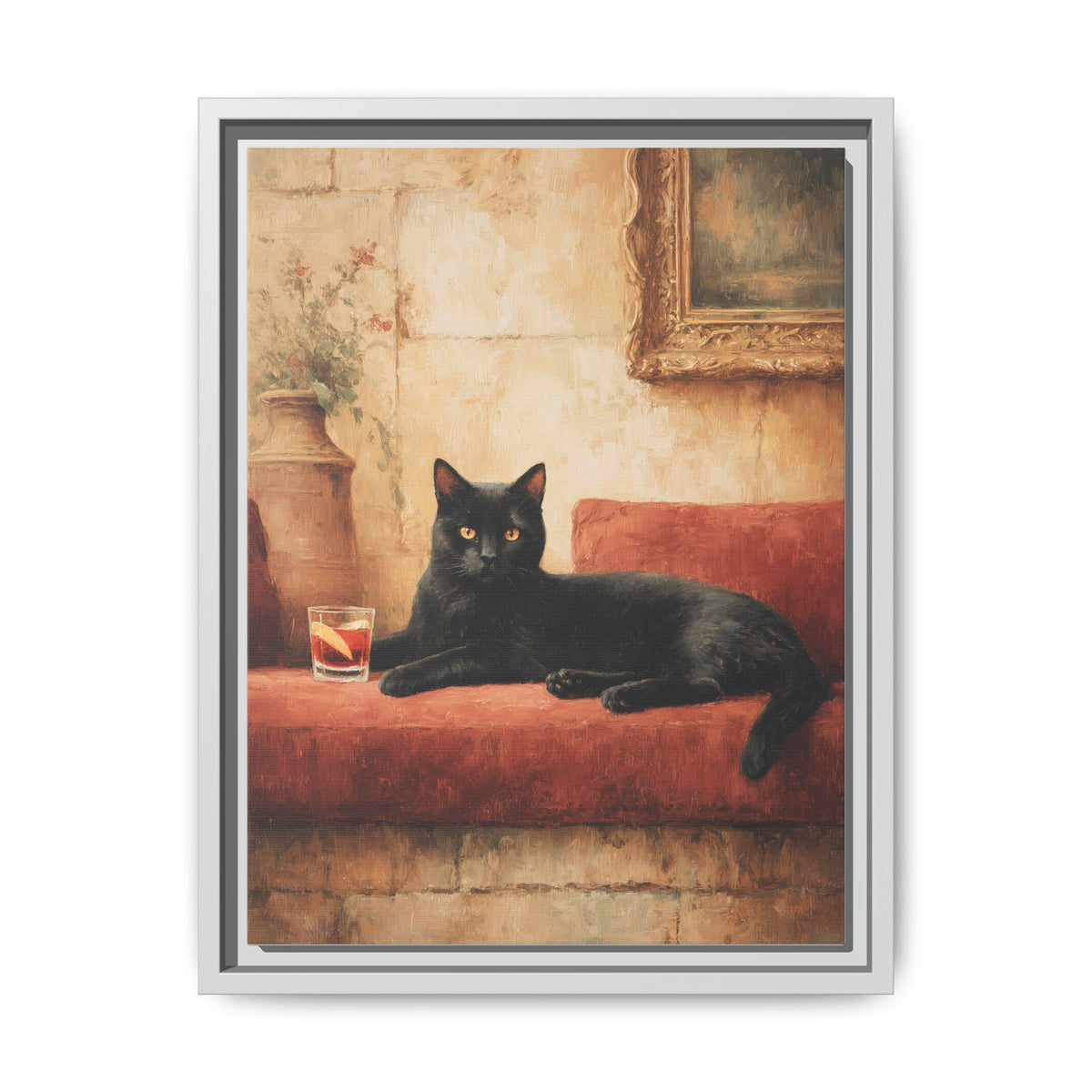Negroni wall art framed canvas print in a white wood frame