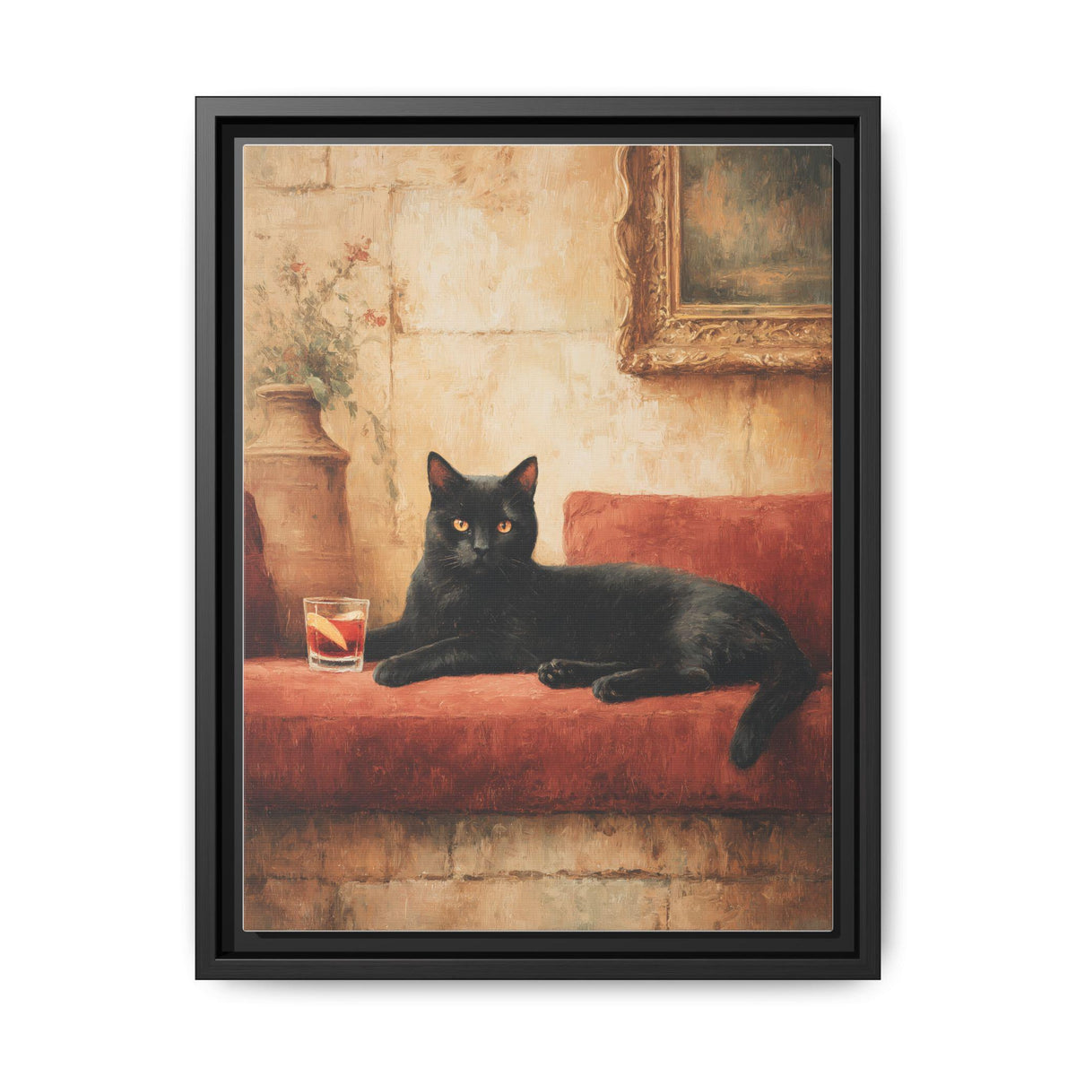 Negroni wall art framed canvas print in a black wood frame