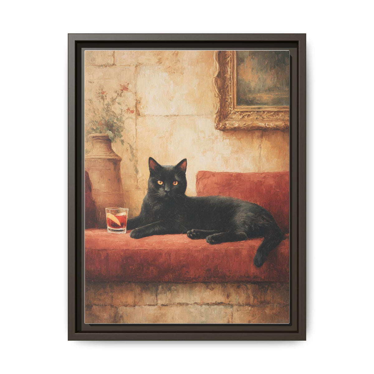 Negroni wall art framed canvas print in an espresso wood frame