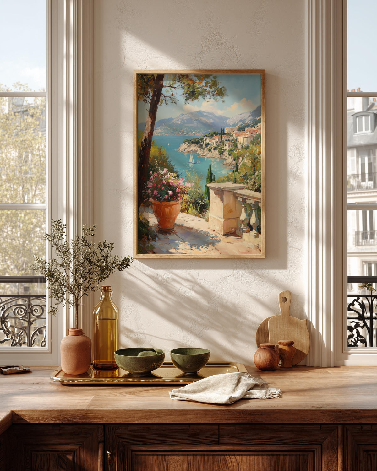 French Riviera framed canvas printed on cotton and framed in solid wood