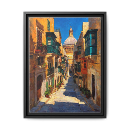 Valletta wall art framed canvas print in a black wood frame
