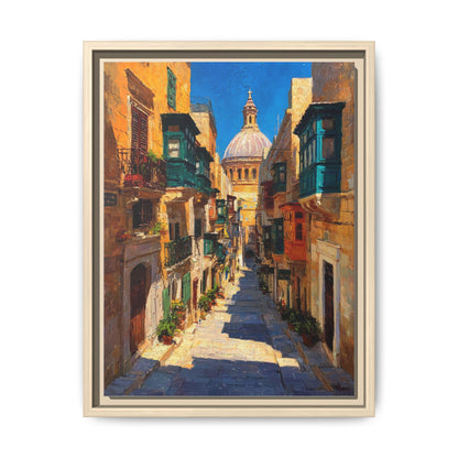 Valletta wall art framed canvas print in a natural wood frame