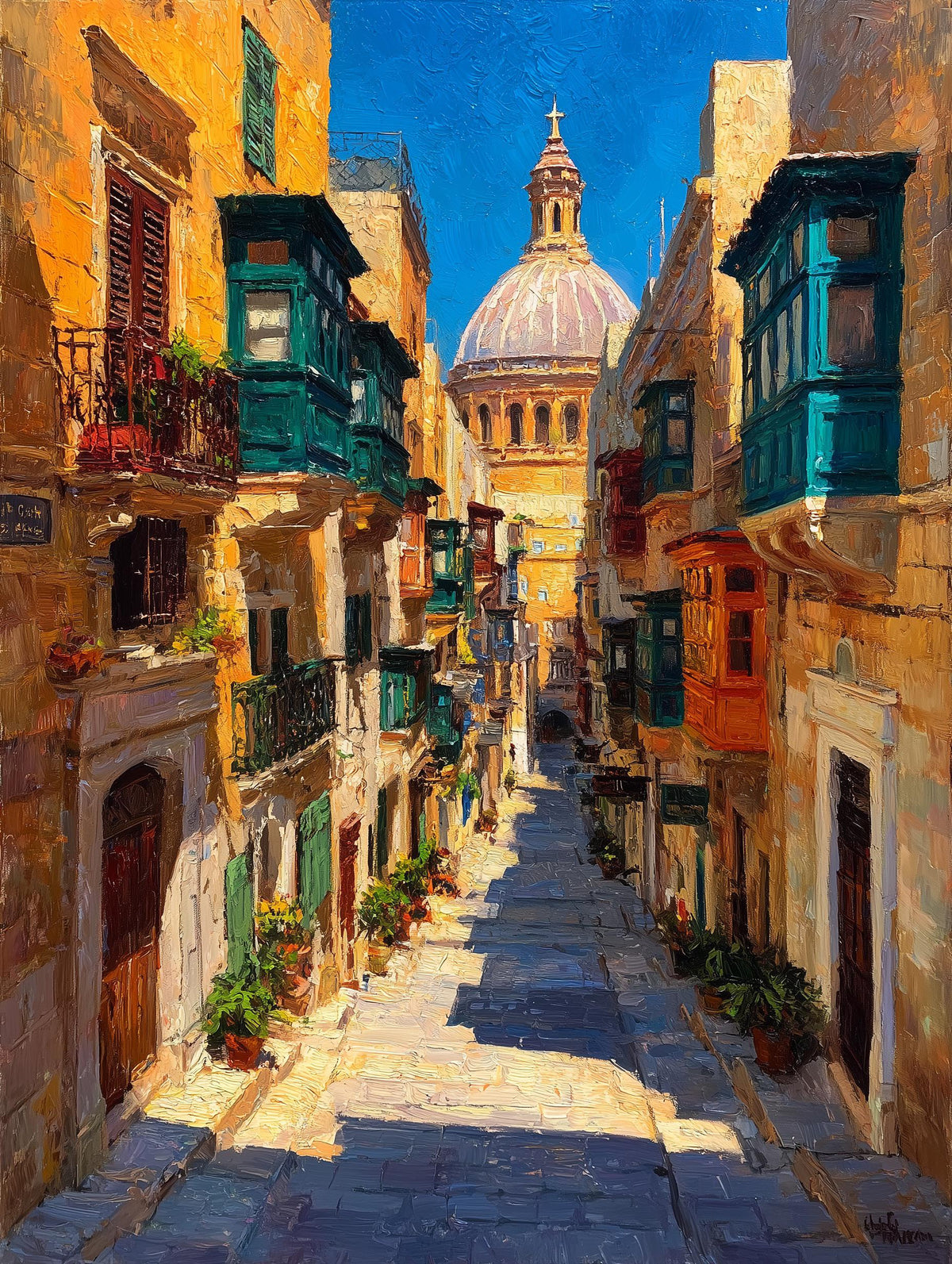 Malta canvas print with a pale limestone dome above the old town rooftops