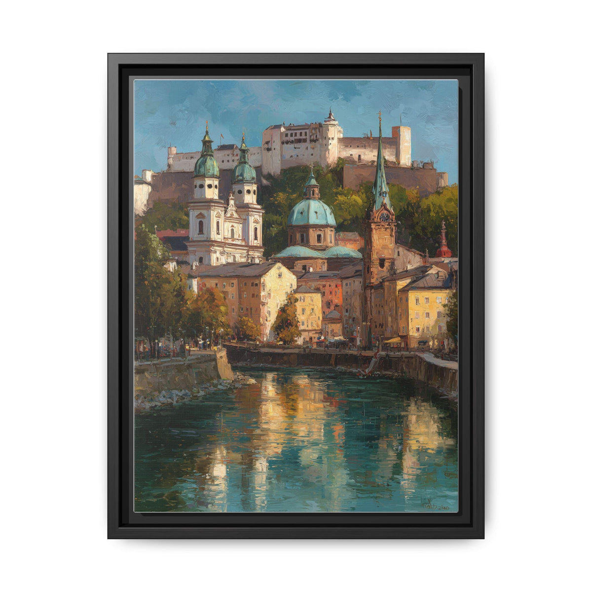 Salzburg wall art framed canvas print in a black wood frame