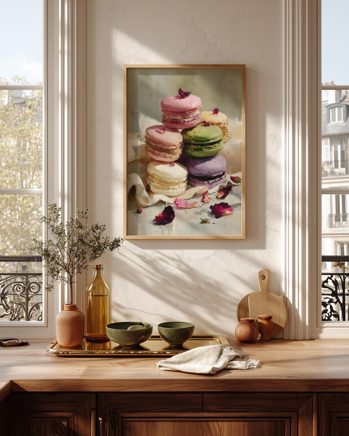 Macaron canvas print on cotton canvas, framed in solid wood and ready to hang