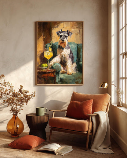 Oil-painting style Schnauzer art on cotton canvas, made to order in seven sizes