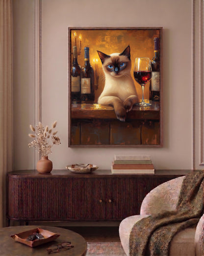 Cat portrait framed canvas in a handmade solid wood frame, ready to hang