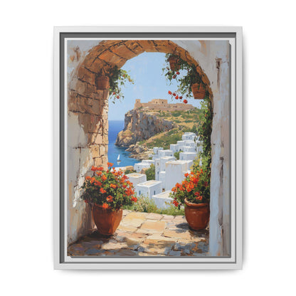 Rhodes wall art framed canvas print in a white wood frame