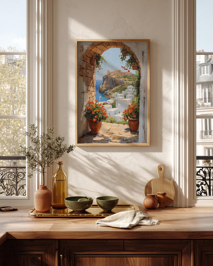 Oil-painting style Mediterranean print on cotton canvas, made to order