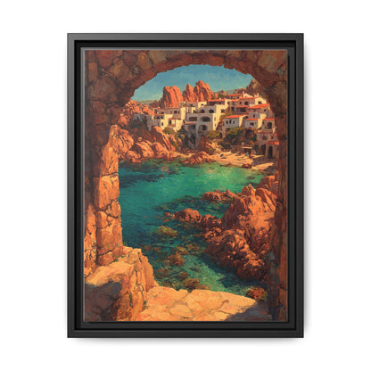 Sardinia wall art framed canvas print in a black wood frame