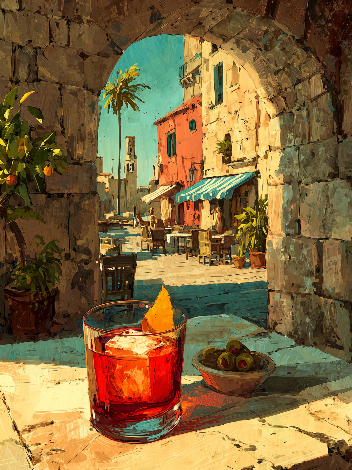 Painterly Negroni canvas print rendered in rich oils on cotton canvas