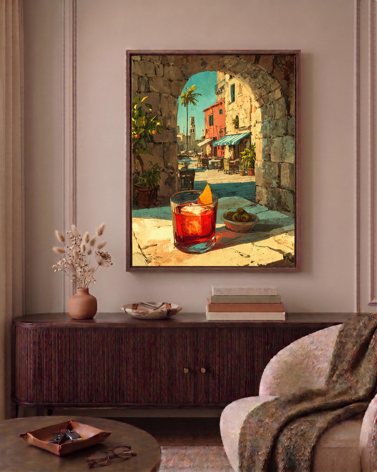 Italian cocktail framed canvas art in a solid wood frame, ready to hang